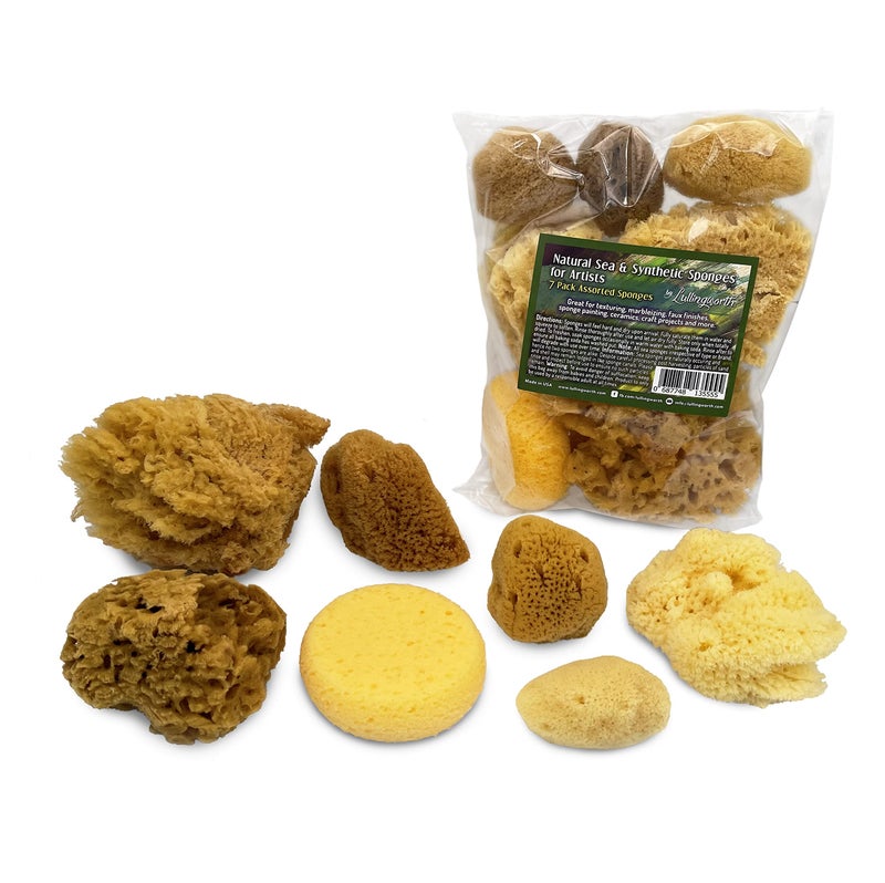 Lullingworth Natural Sea & Synthetic Sponges - Assorted Sizes 7pc Value Pack for Crafts & Artists: Great for Painting, Hobbies, Art, Effects, Ceramics, Clay, Pottery by LullingworthÂ® - Image 1